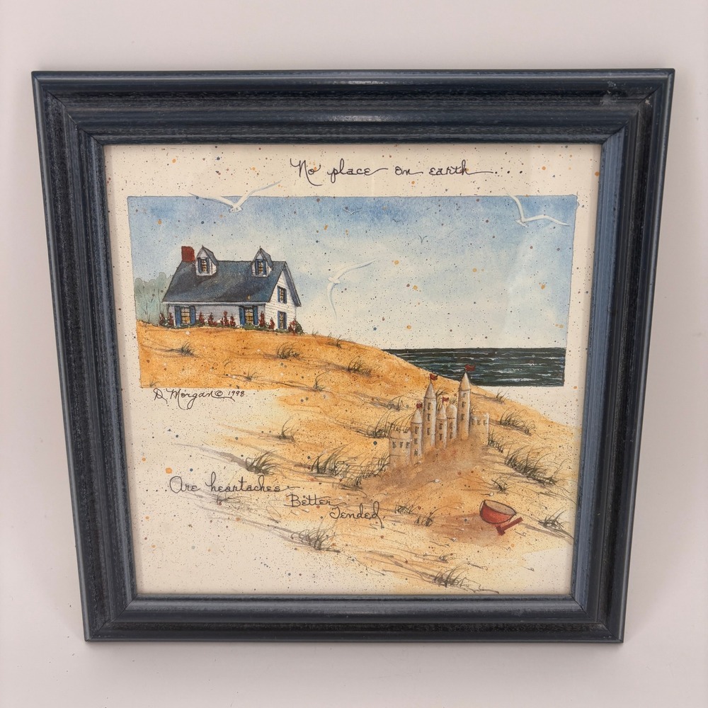 D. Morgan 1998 Framed Coastal Print No Place On Earth Beach Cottagecore